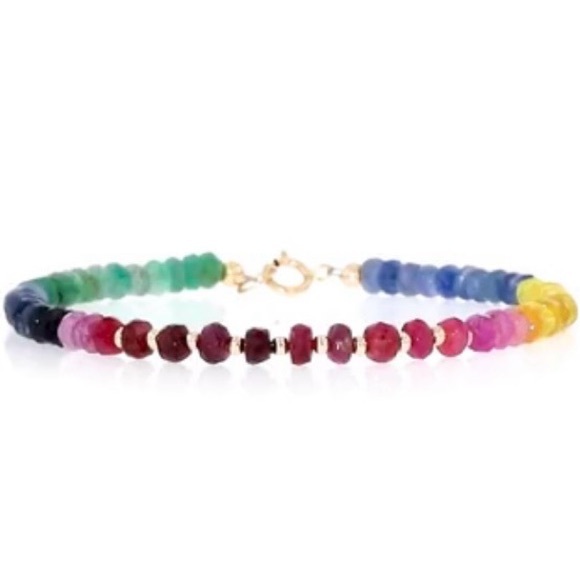 Multicolored Sapphire and Ruby Bead Bracelet/ 10kt Yellow Gold. 5.00 ct. t.w. 8